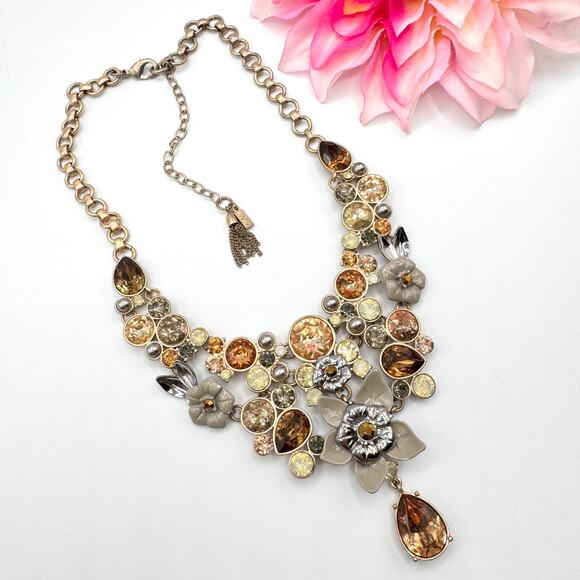 Simply Vera Vera Wang Jeweled Rhinestone Fall Color Floral Bib Necklace Signed - Picture 8 of 16